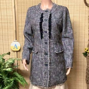 KARL LAGERFELD PARIS TWEED FRINGE , RUFFLE COAT.